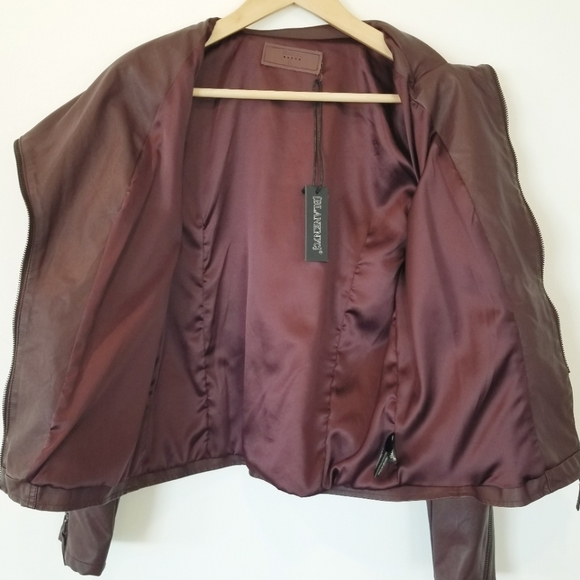 Blank NYC Burgundy Vegan Leather Moto Faux Learher Zip-up Jacket NWT - Picture 5 of 16